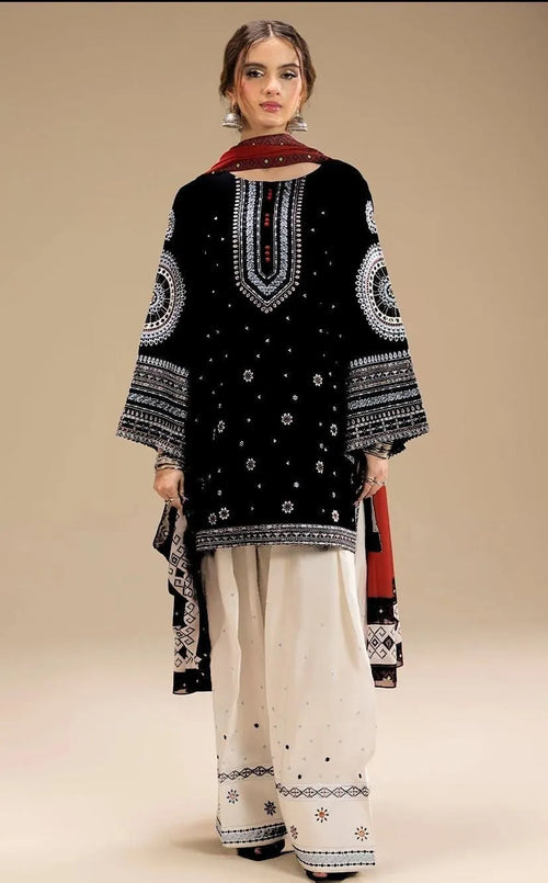 Black Embroidered 3-Piece Lawn Suit for Women