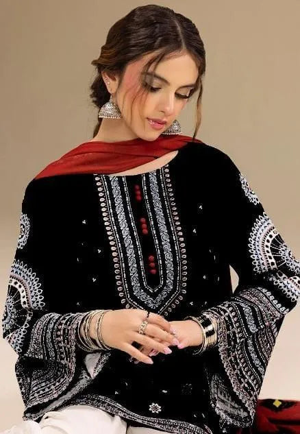 Black Embroidered 3-Piece Lawn Suit for Women