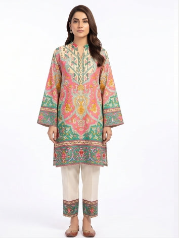2 Pcs Women's Stitched Doria lawn Printed cord-set with farshi Farshi trouser