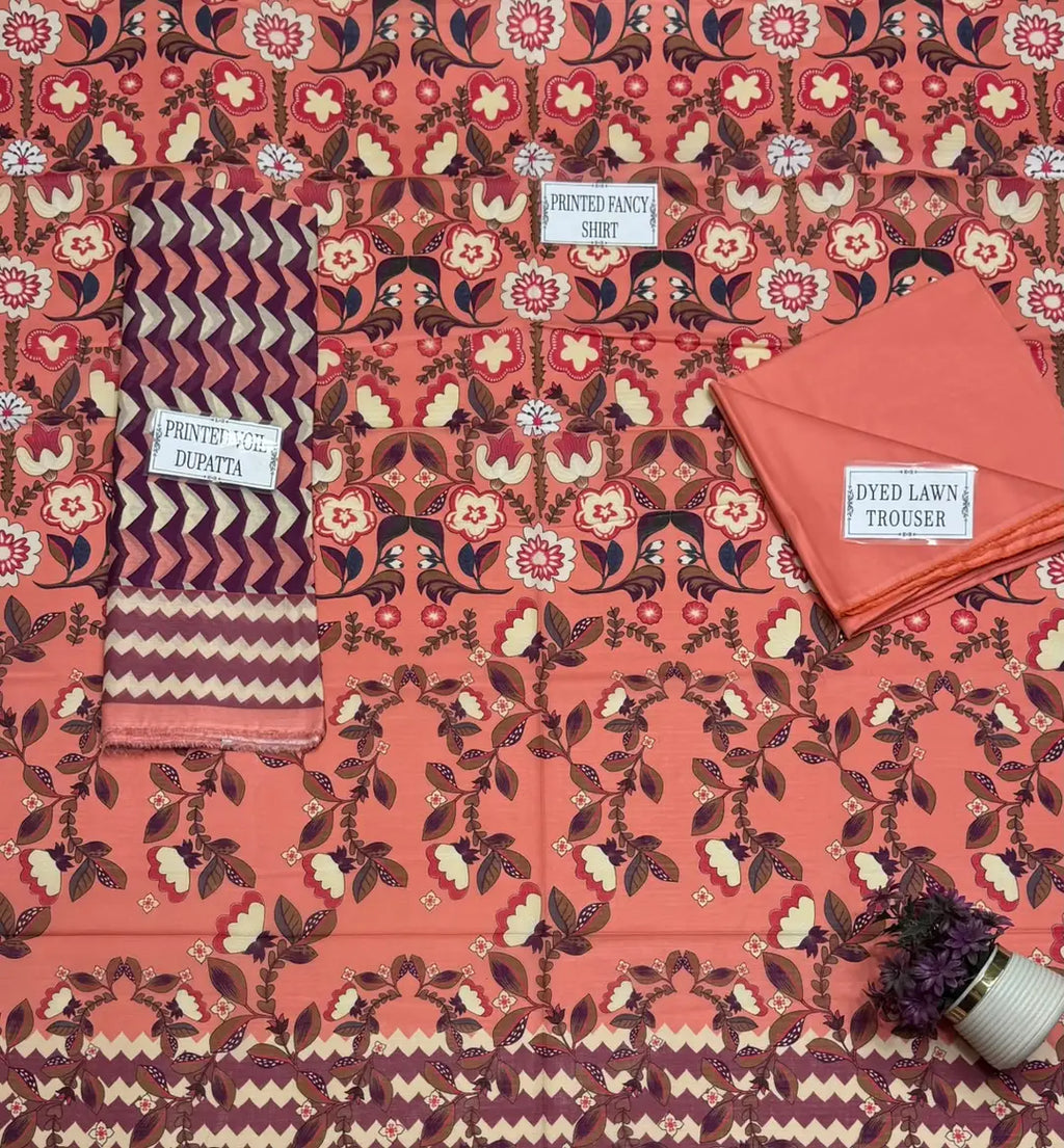 Elegant Printed Lawn 3-Piece Suit (Vol 2)