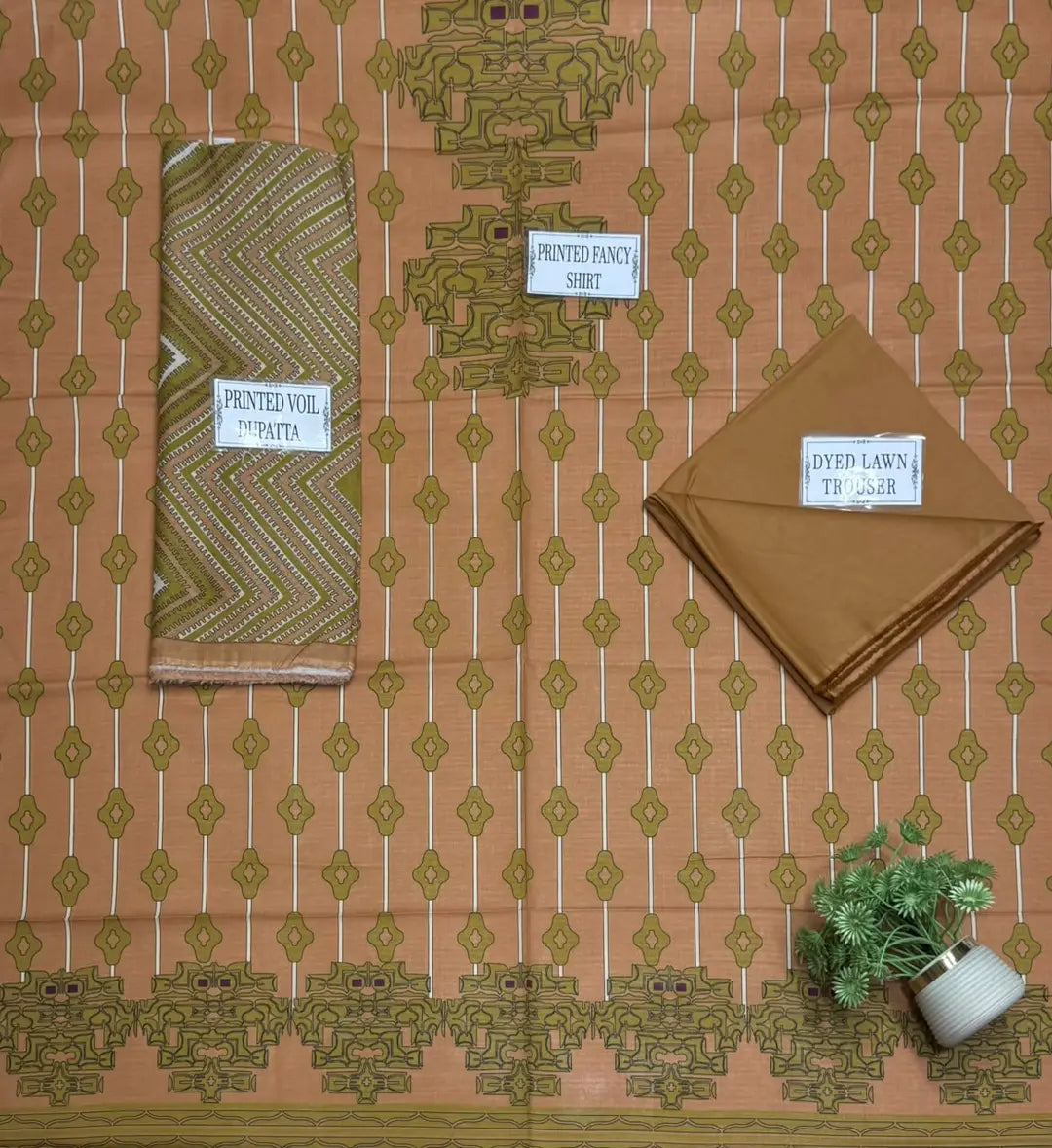 Mocha Brown Printed Lawn 3-Piece Suit
