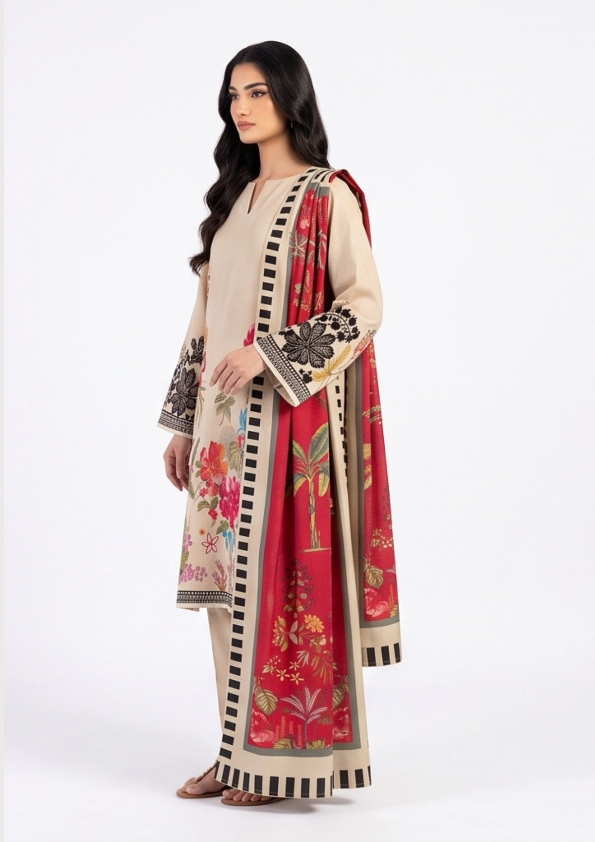 Earthy Brown All-Over Printed Lawn 3-Piece Suit