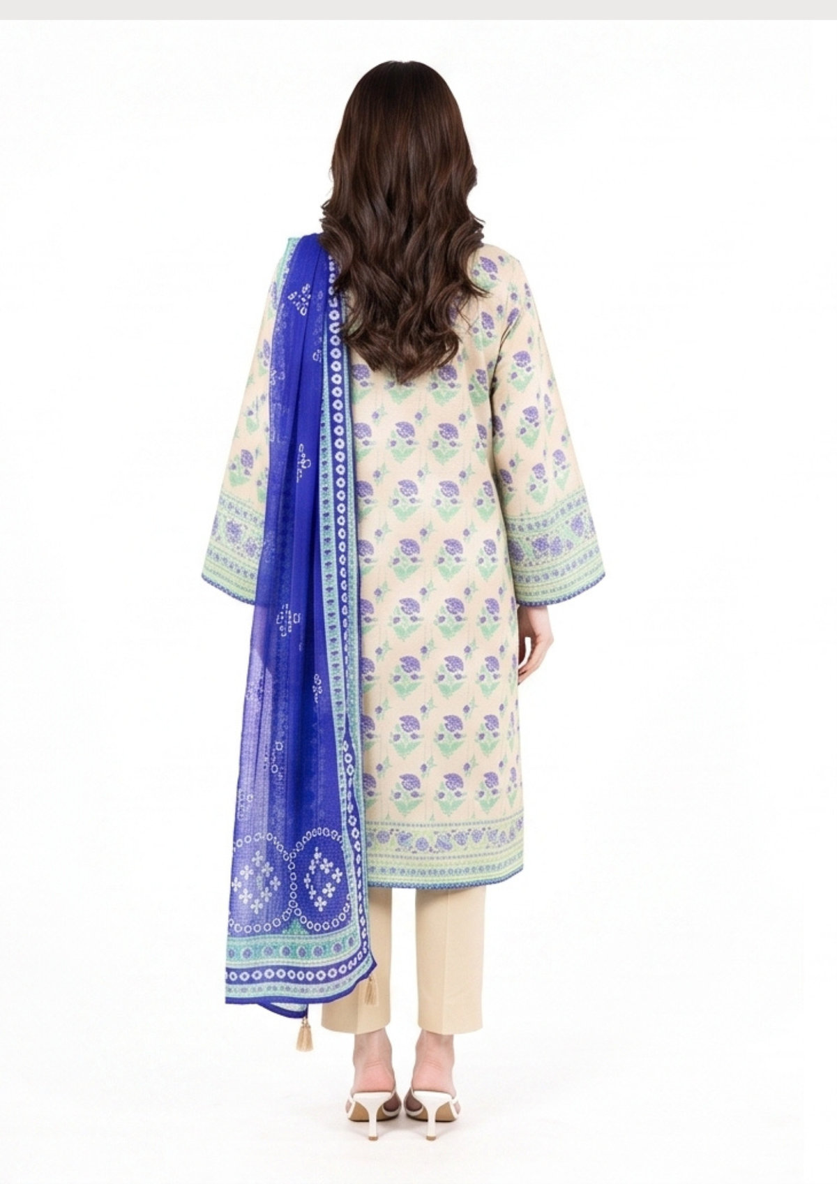 Royal Blue Printed Dobby Lawn 3-Piece Suit
