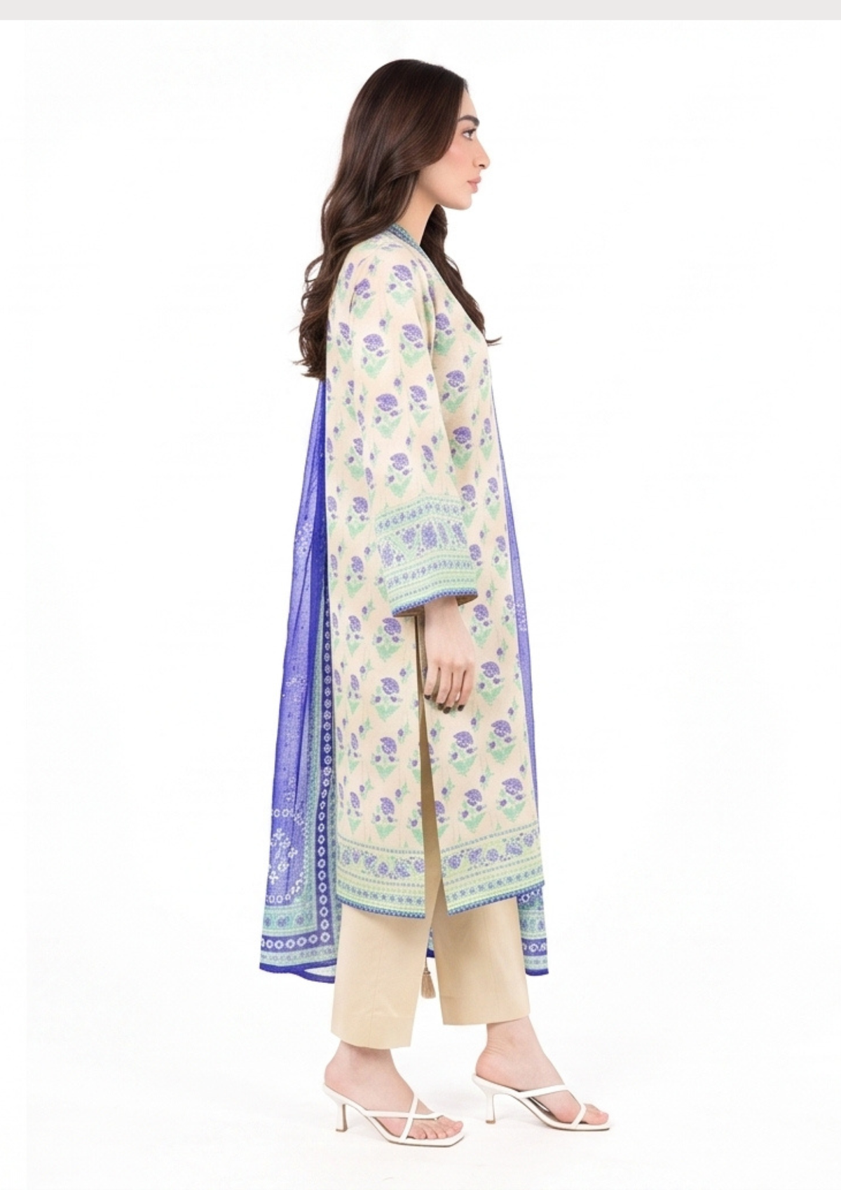 Royal Blue Printed Dobby Lawn 3-Piece Suit