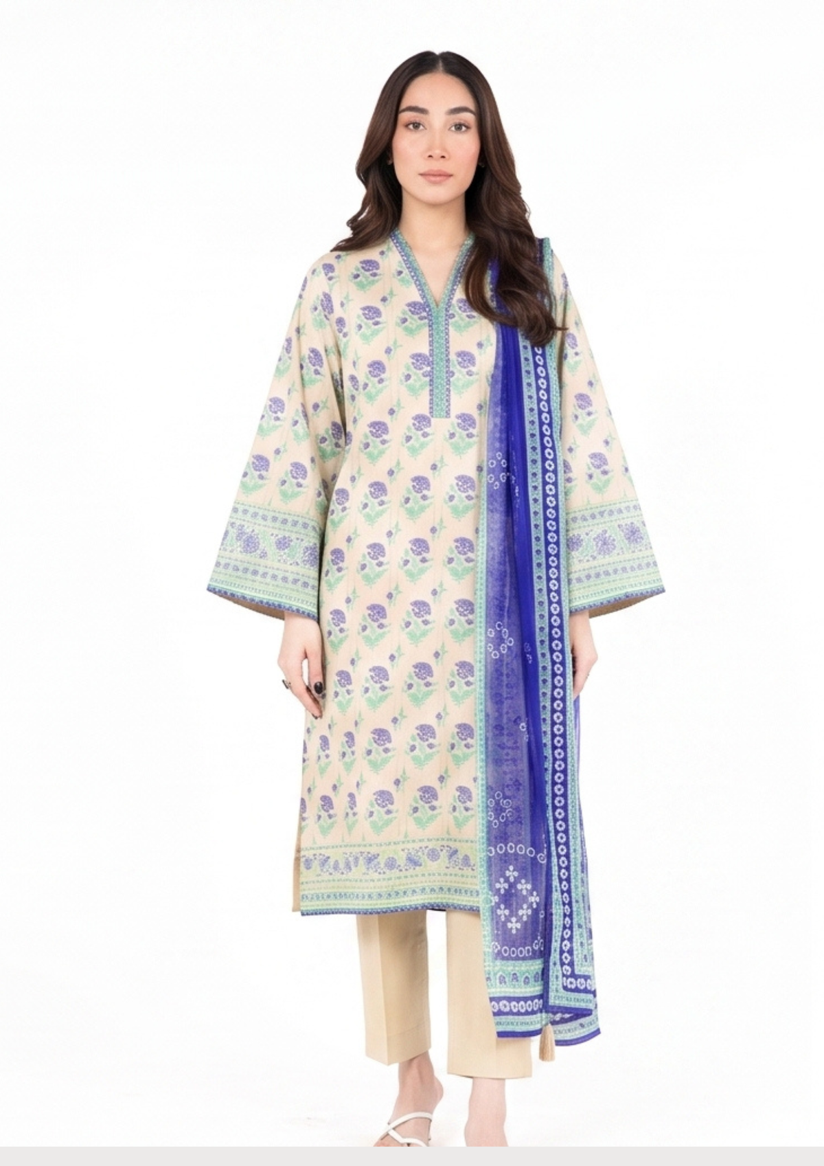 Royal Blue Printed Dobby Lawn 3-Piece Suit