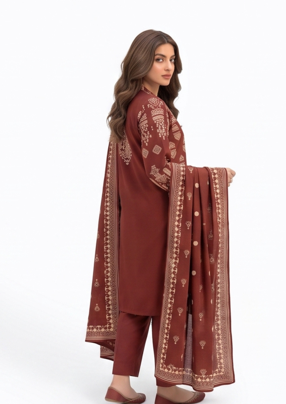 Deep Maroon Printed Lawn 3-Piece Suit