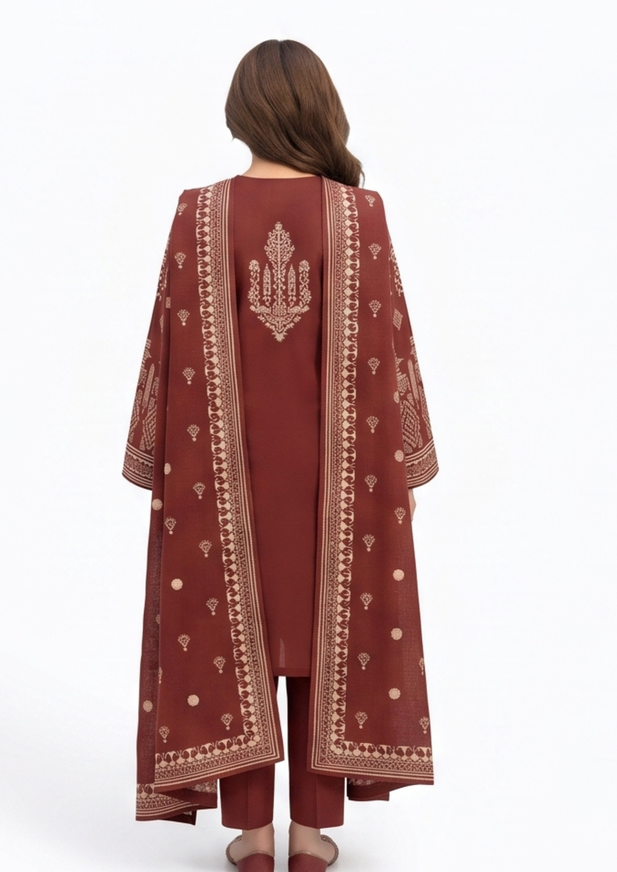 Deep Maroon Printed Lawn 3-Piece Suit