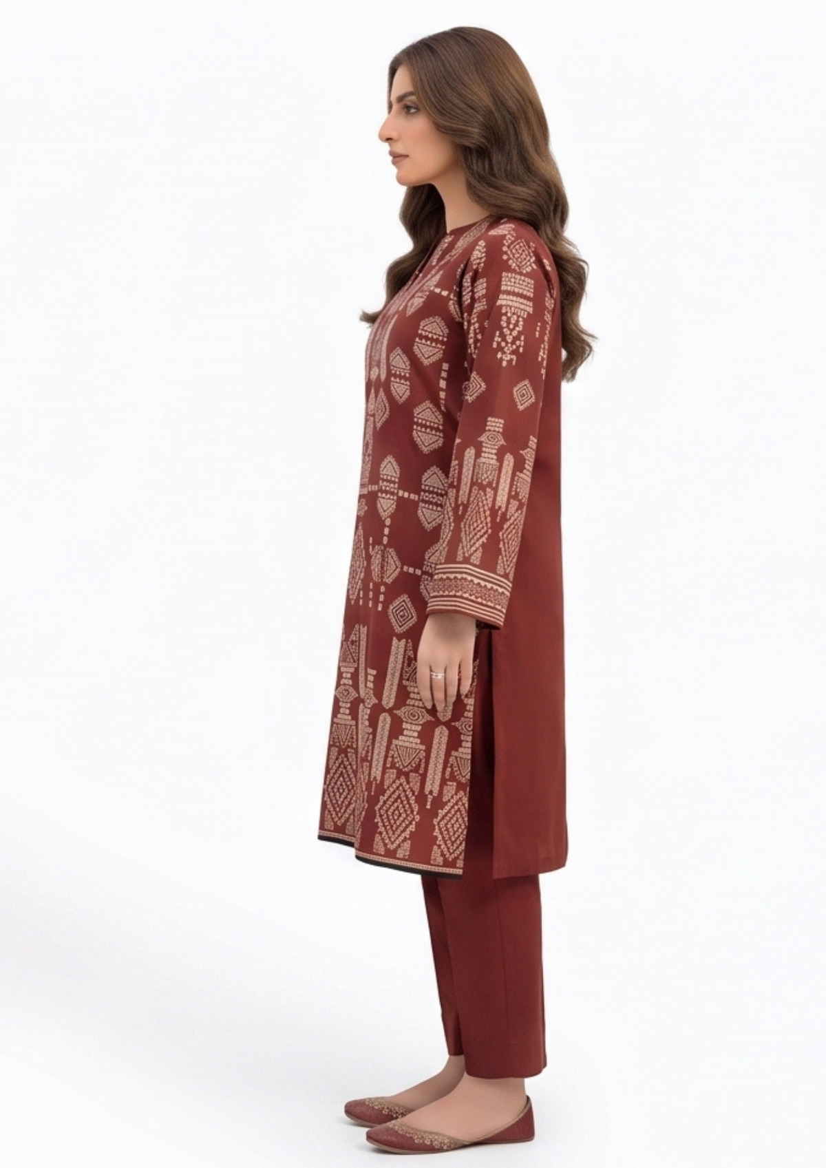 Deep Maroon Printed Lawn 3-Piece Suit