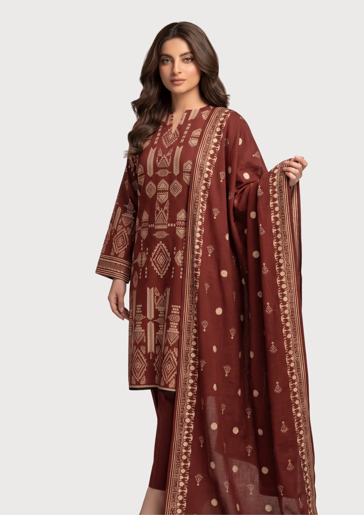 Deep Maroon Printed Lawn 3-Piece Suit