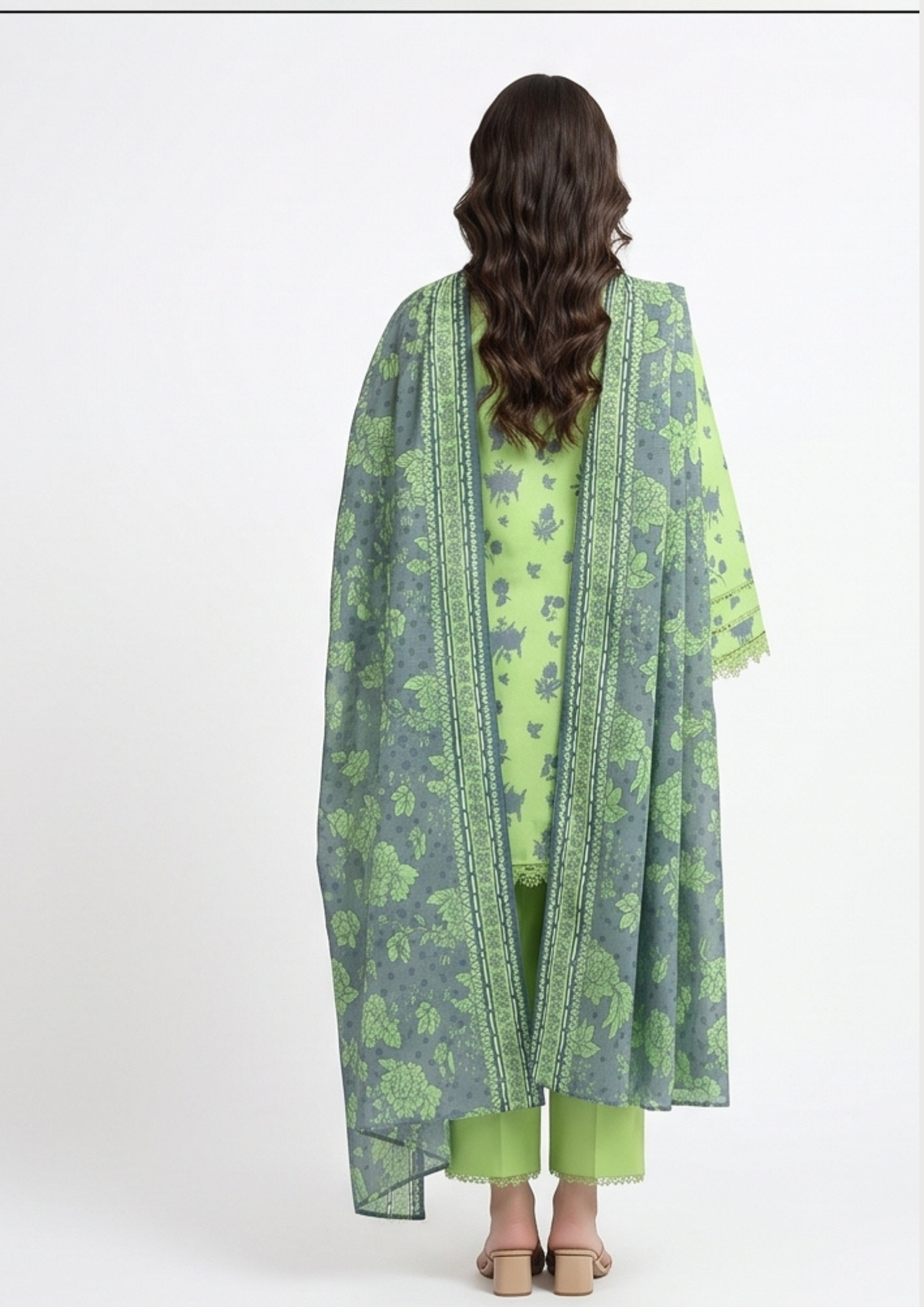 Emerald Olive Green Printed Lawn 3-Piece Suit